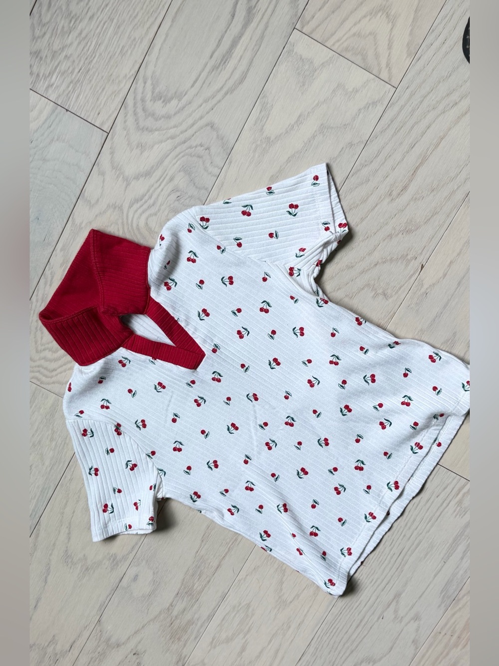 Old Navy Girl’s White Cherry Print Polo Top with Red Collar - Never worn!